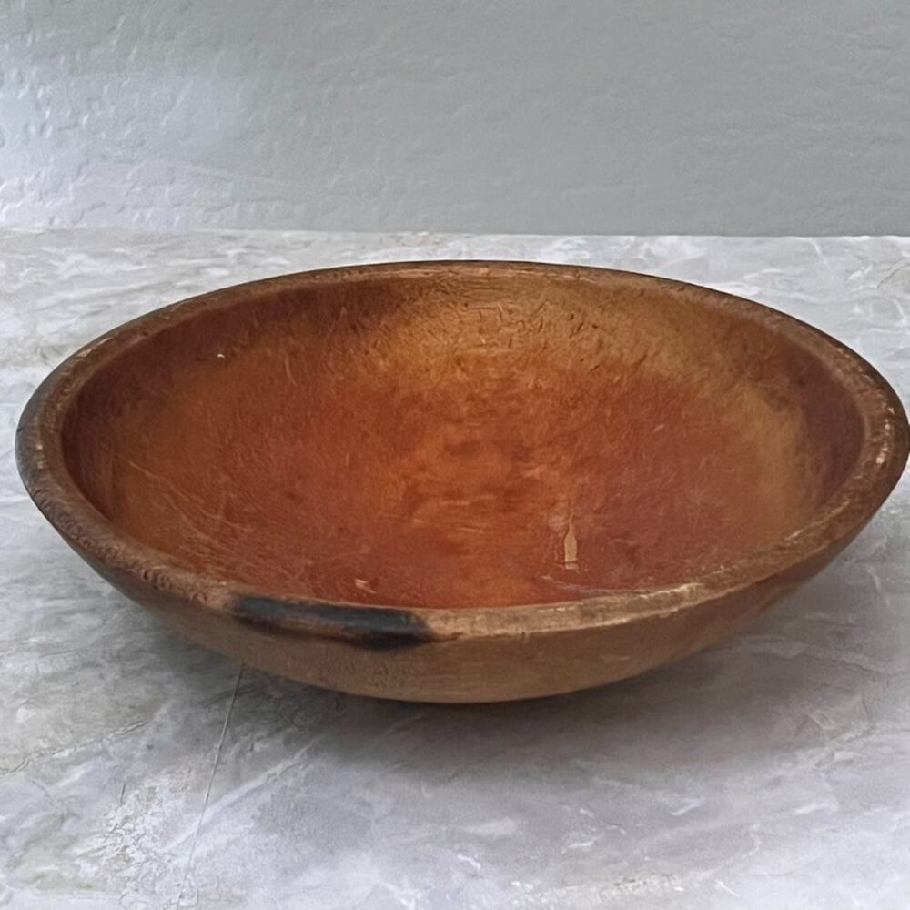 Primitive Hand Turned Wooden Bowl 10" Rustic Farmhouse Cottage Core Vintage